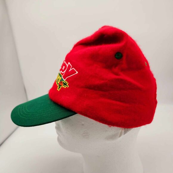 Vintage Santa Claus Cap Happy Holidays Embroidered Snapback Hat Long Pointed Elf - Picture 3 of 7